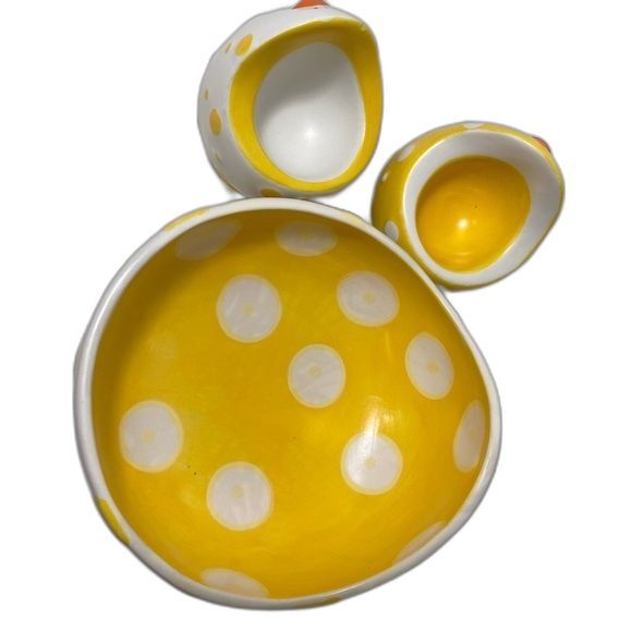 Ganz Set of 3 Baby Chick Egg Cup Holder/Bowl Yellow/White PolkaDots Ganz NEW - Picture 5 of 11